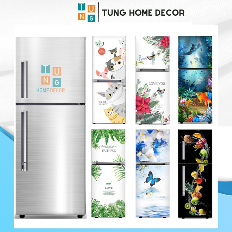 Decal dán tủ lạnh 3D chống nước, sẵn keo, miếng dán tủ lạnh đủ kích cỡ