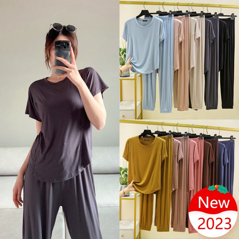 Bộ Đồ Ngủ 2 Mảnh Gồm Áo Thun Tay Ngắn Cổ Tròn + Quần Đùi Thể Thao Mỏng Dáng Rộng Thời Trang Xuân Hè Hàng Mới 2023 Dành Cho Bạn Nữ