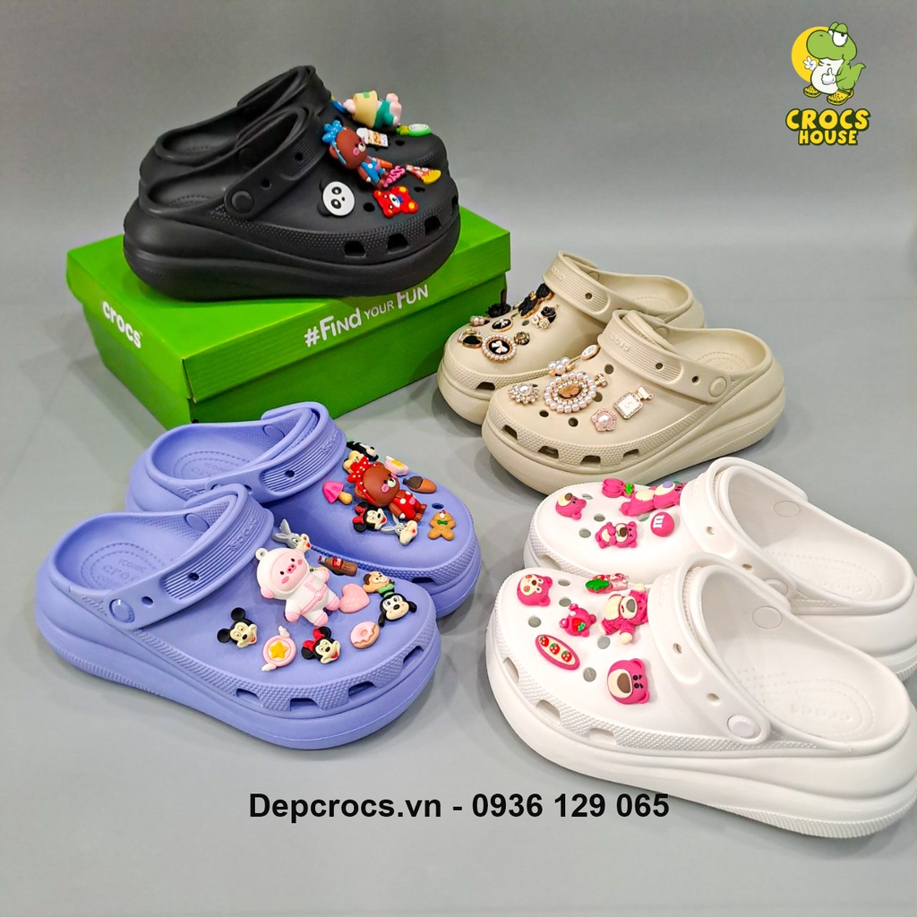 Dép sục crocs classic crush unisex đế cao 7cm tặng kèm 12 stickers 2D gắn dép - Nhà cá sấu