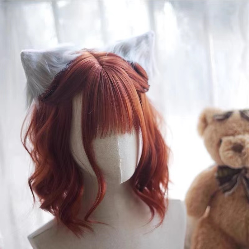 Bộ Tóc Giả Xoăn Ngắn Màu Trắng Hồng Nhạt Phong Cách Lolita Đáng Yêu Dành Cho Nam Nữ