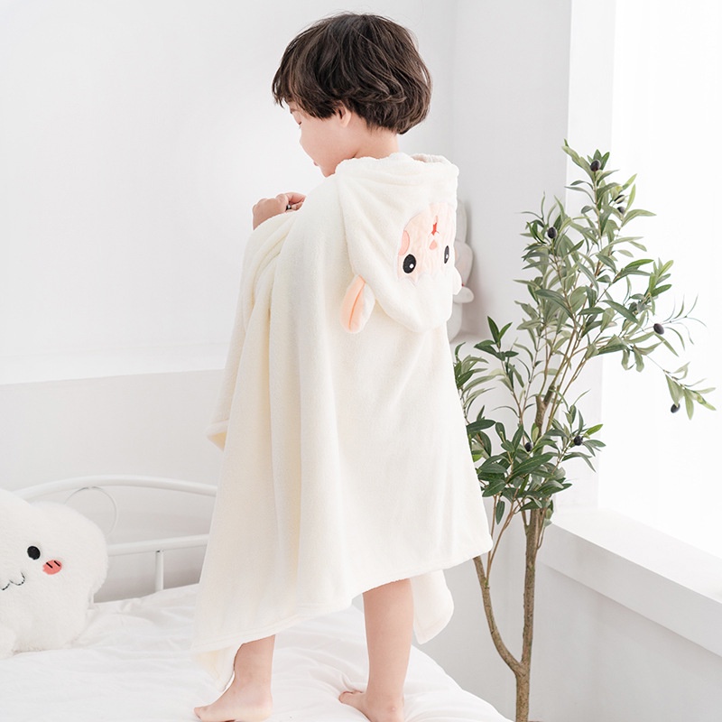 Khăn choàng tắm LIMX OASIS có mũ trùm bằng lông cừu dày dặn thấm hút tốt in hoạt hình xinh xắn dành cho bé