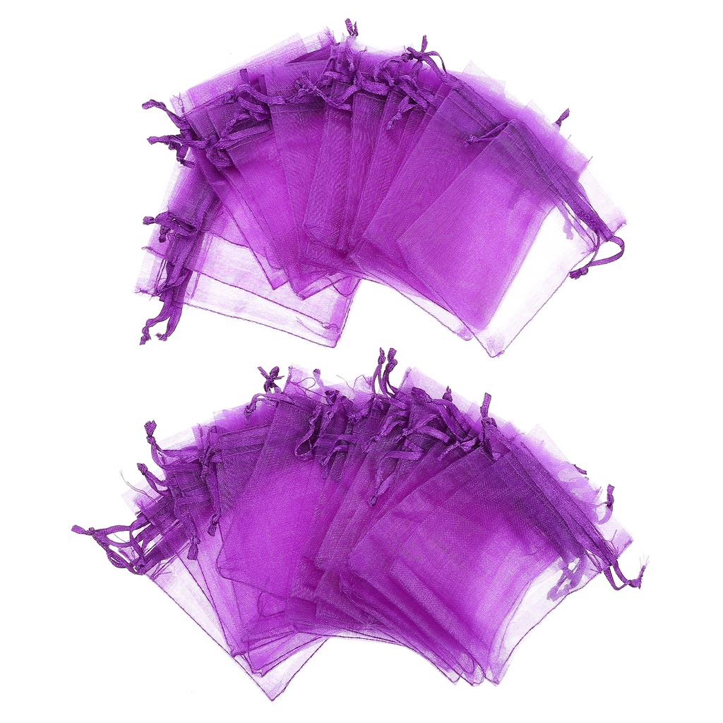 Set 100 Túi Đựng Kẹo Bằng Vải Organza Có Dây Rút Màu Tím Đậm