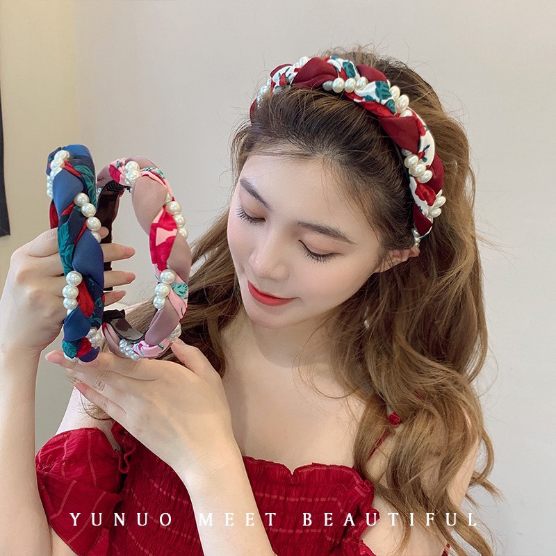 𝑭𝑹𝑬𝑬𝑺𝑯𝑰𝑷  Băng đô tóc vải hoa đính hạt châu phong cách Hàn Quốc dành cho bạn gái