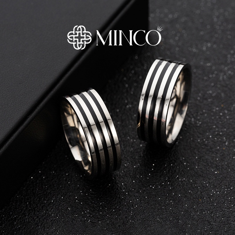 Nhẫn Nam màu bạc Minco Accessries phong cách Kẻ Đen cá tính unisex chất liệu Titan đẹp đơn giản không gỉ NT157