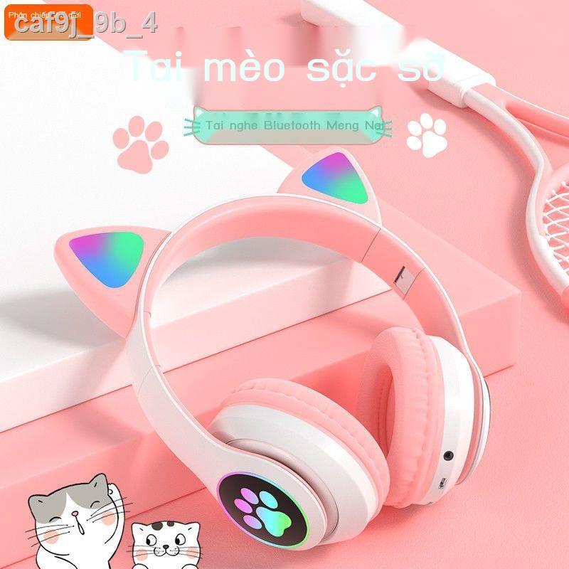 ❀ ✼Tai nghe bluetooth tai mèo bé gái đeo đầu giá trị cao phiên bản Hàn Quốc dành cho nữ game mới phong cách chơi game Nh