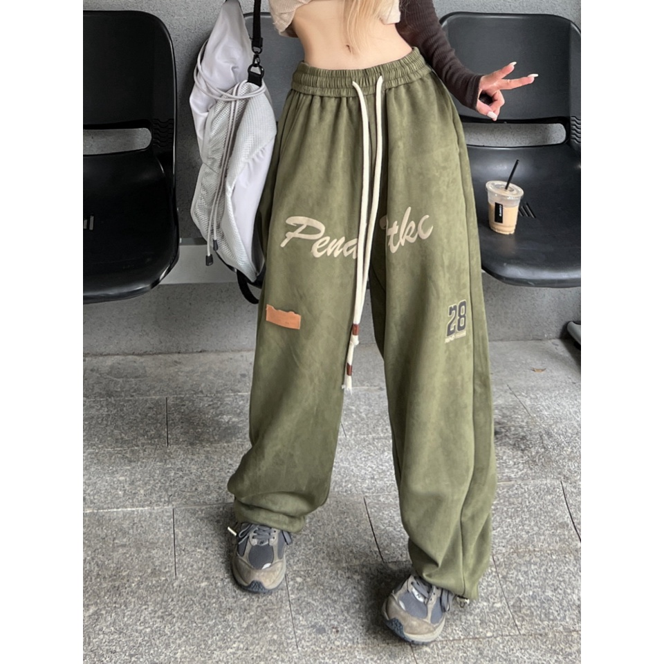 QADCOL Quần ống rộng Lưng Cao Dây Rút Phong Cách Đường Phố Mỹ Cổ Điển Thời Trang Mùa Thu Hàng Mới Dành Cho Bạn Nữ