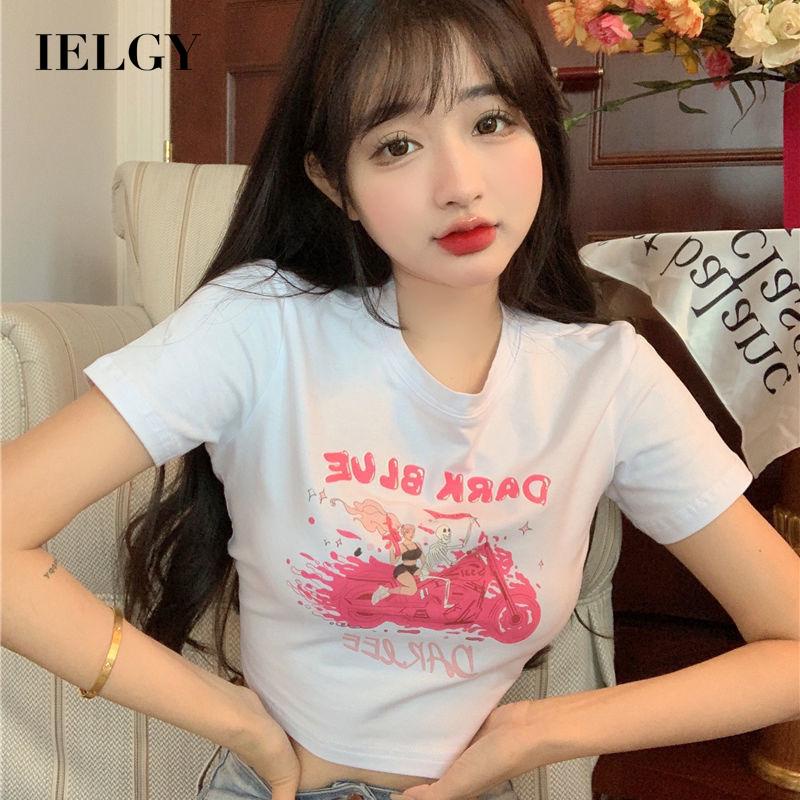 IELGY  Áo Ngắn In Họa Tiết Hoạt Hình Thời Trang Cho Nữ