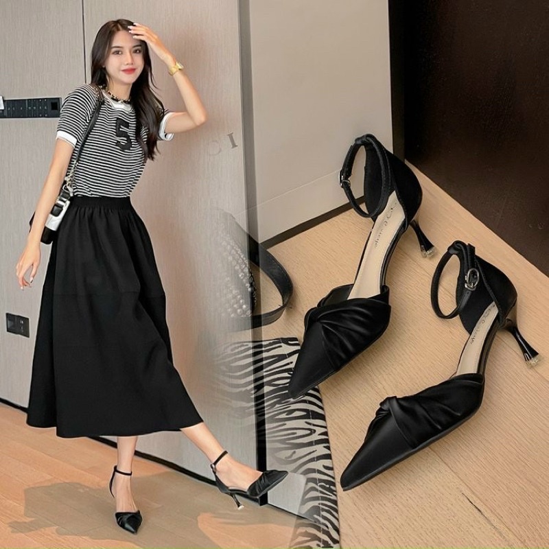 Hình thật - Giày nơ chéo cao 5P 7P HÀNG QUẢNG CHÂU CC