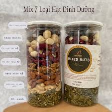 Mix 7 loại Hạt Dinh Dưỡng:Macca, Hạnh Nhân, Óc Chó  Đỏ Mỹ , Óc Chó Vàng Mỹ, Điều Sữa, Bí Xanh, Nho Khô Chile 3 màu/ 500g