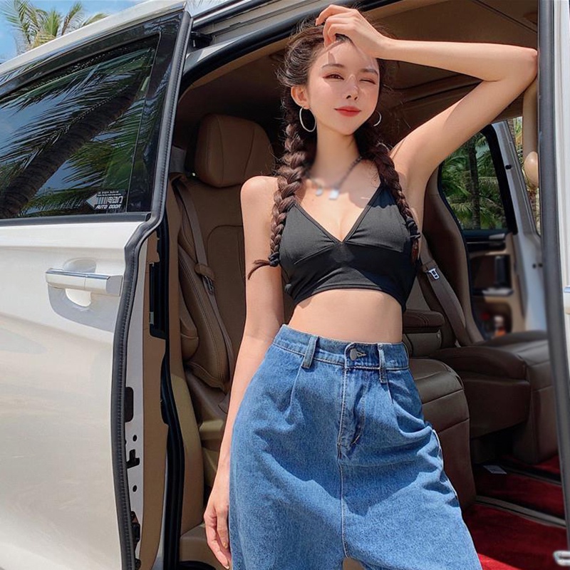 Áo Tank Top Hai Dây Màu Sắc Trơn Phong Cách Hàn Quốc Cho Nữ