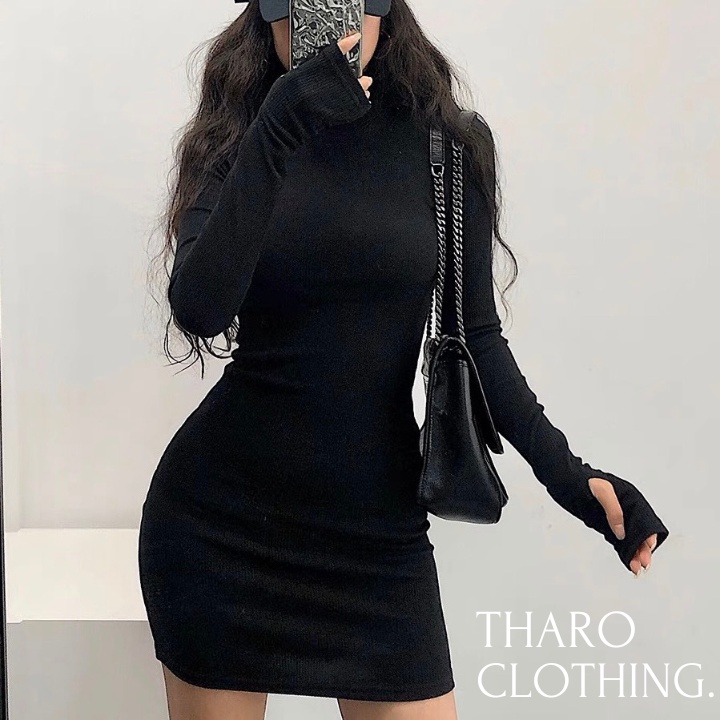 Đầm Nữ Body Cổ Lọ Tay Dài Xỏ Ngón - Tharo Clothing [DAM00017]