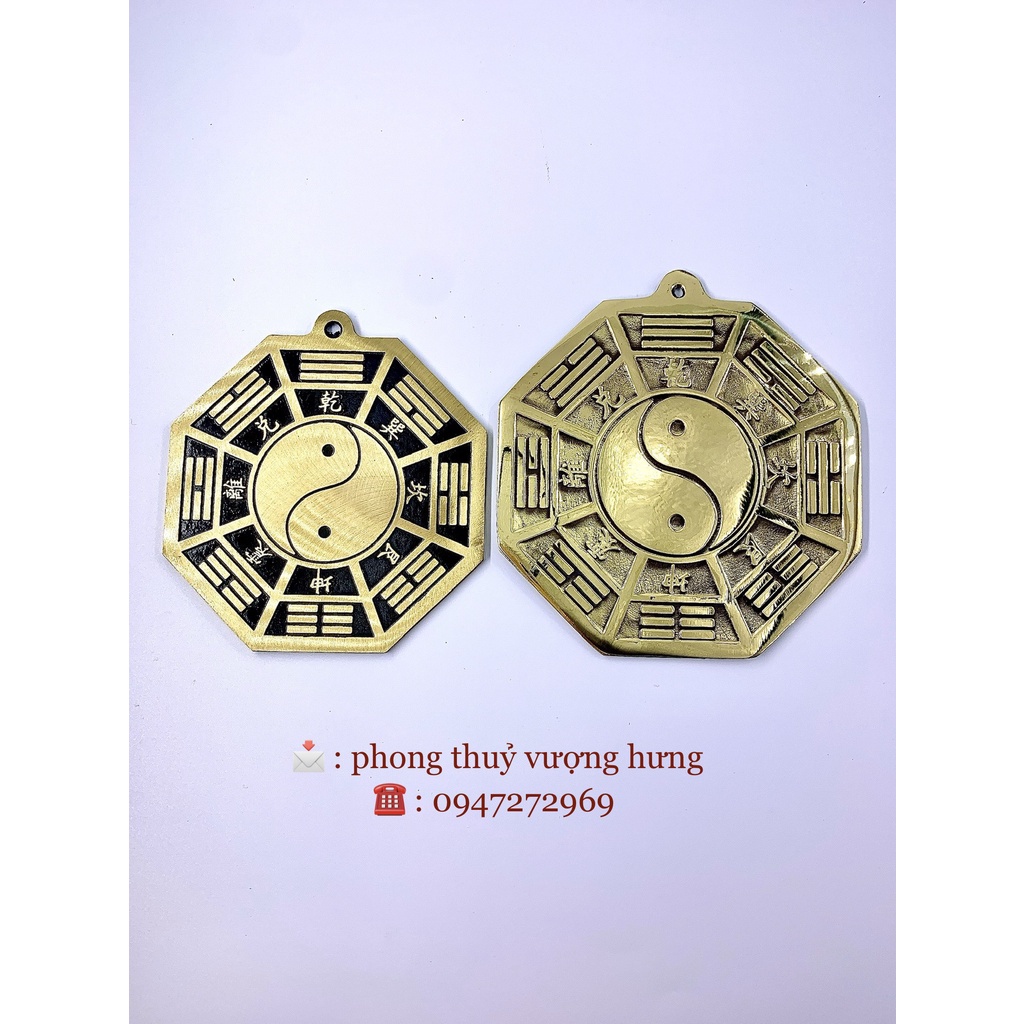 (Giá Sỉ/Lẻ) Gương Bái Quái mặt phẳng viền đen bằng đồng nguyên chất kích cỡ 11cm-13cm-20cm giúp trấn trạch, trừ tà