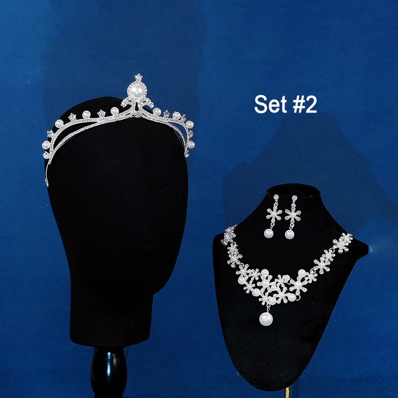 Bộ Vòng cổ + Bông Tai Vương Miện Đính Pha Lê Cho Nữ