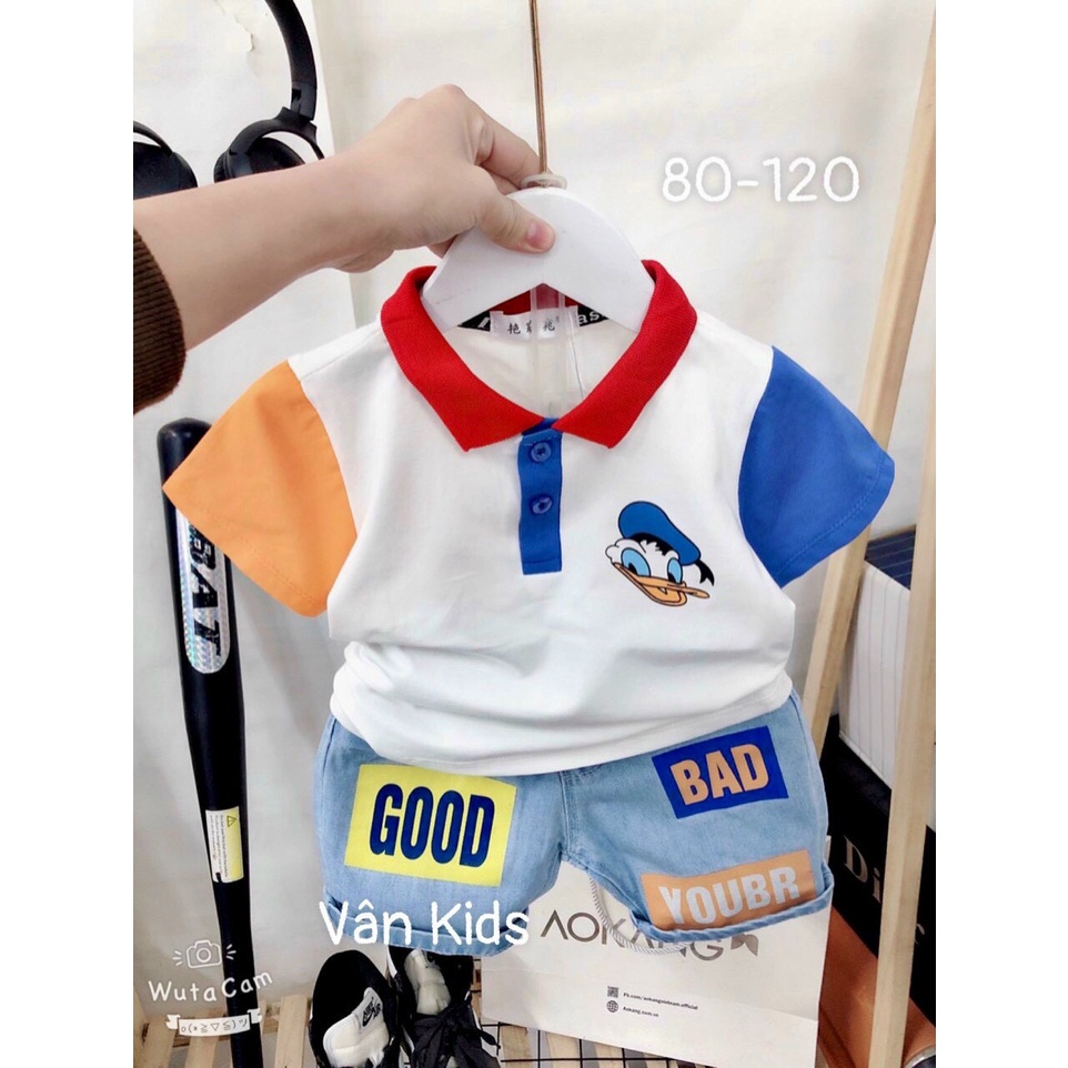 Set sơ mi cho bé, áo thun bé trai phong cách Hàn Quốc quần jean co giãn mềm mịn