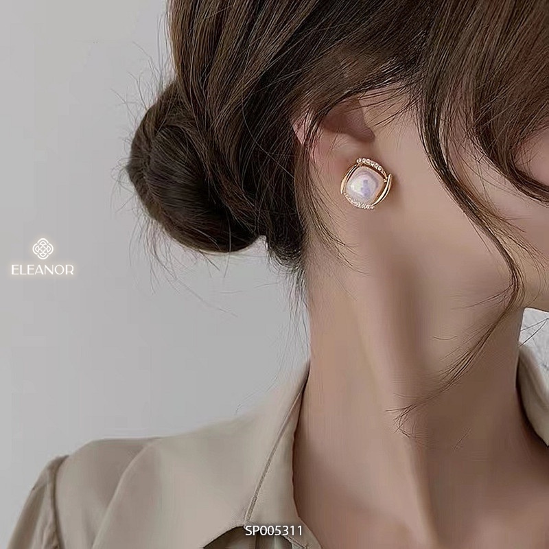 Bông tai nữ Eleanor Accessories hình vuông đính đá ngọc trai nhân tạo phụ kiện trang sức 5311