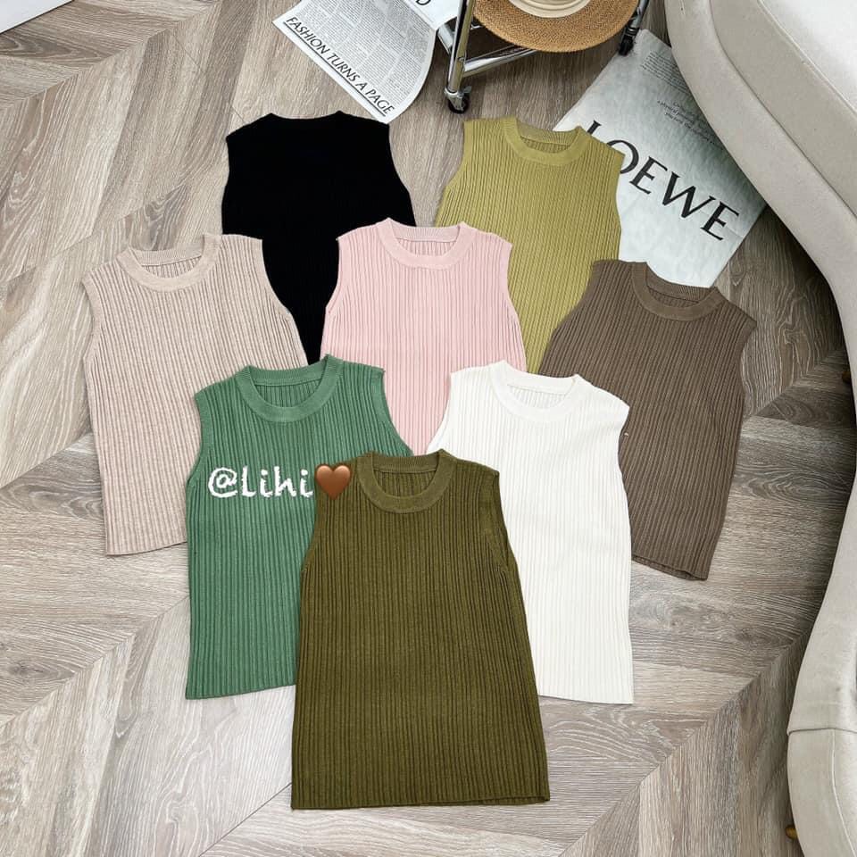 Áo len gân nữ sát nách trơn basic cổ tròn hàng Quảng Châu đẹp dày dặn co giãn tốt, áo ba lỗ len tăm nữ dáng ôm 8339 5