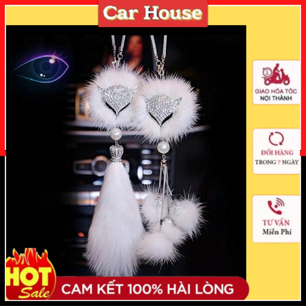 Khánh treo hồ ly đính đá trang trí gương nội thất ô tô