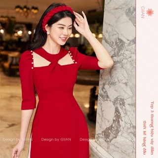 Áo Dài Cách Tân Phối Cổ Chéo Hở Vai Đính Ngọc Cực Đẹp