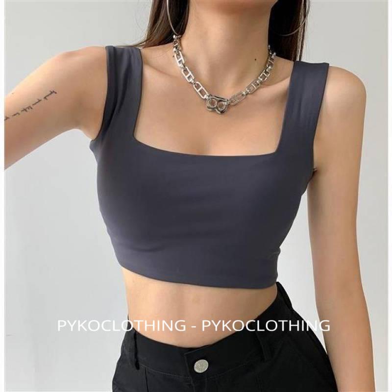 Áo ba lỗ cổ vuông hai lớp PYKO có mút đệm trẻ trung áo croptop hai dây bảng to 2 lớp basic chất vải borip tôn dáng | BigBuy360 - bigbuy360.vn