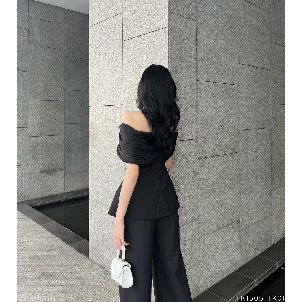 [HÀNG THIẾT KẾ CAO CẤP] Áo Peplum Xếp Li Lệch Vai (Không Kèm Tag Hoa) Công Sở / Đi Tiệc Màu Đen Sang Trọng