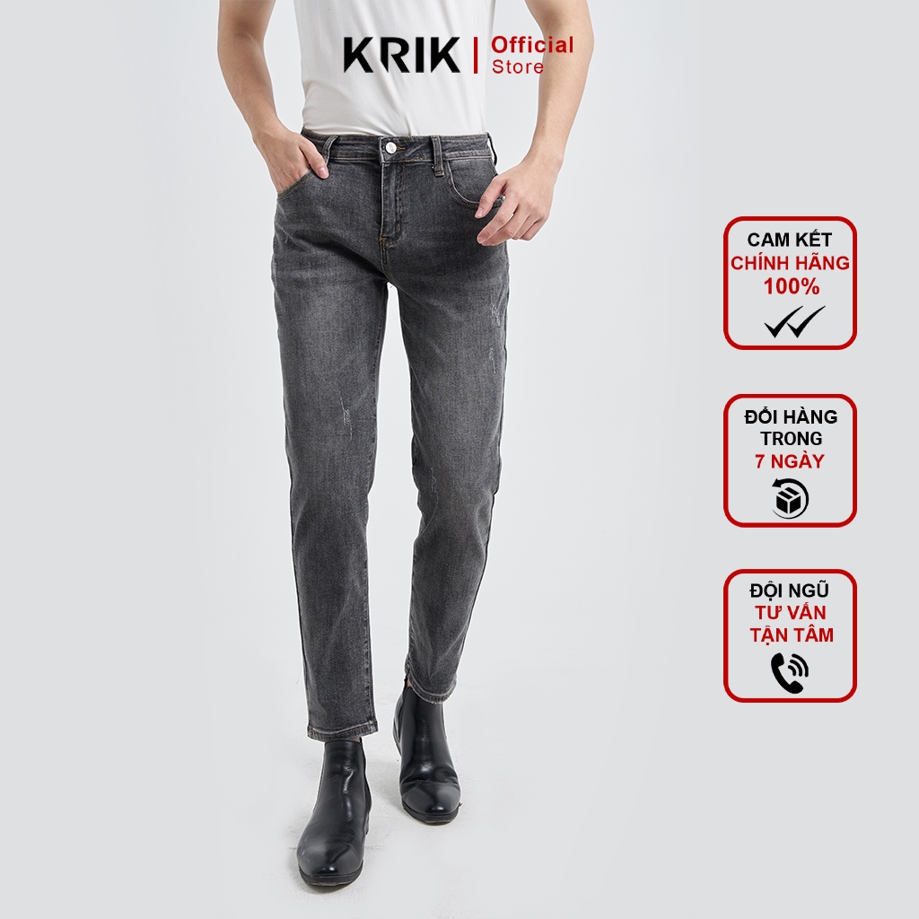 Quần Jean Nam Local Brand KRIK Dáng Slimfit Hàn Quốc, Màu Đen Mài Trơn Cực Dễ Phối Đồ QJ0458