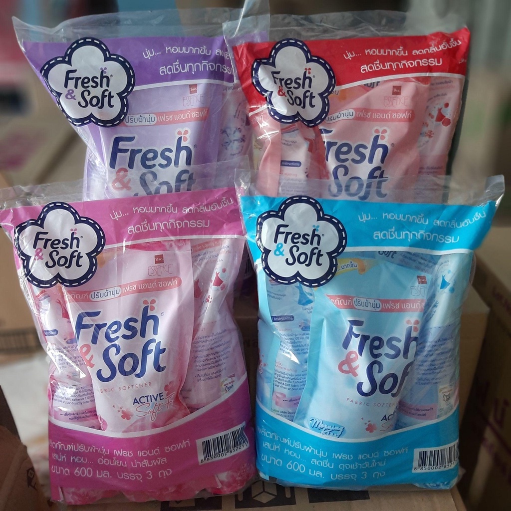 Nước xả vải siêu thơm và làm mềm quần áo Soft &amp; Fresh Thái Lan thùng 24 gói