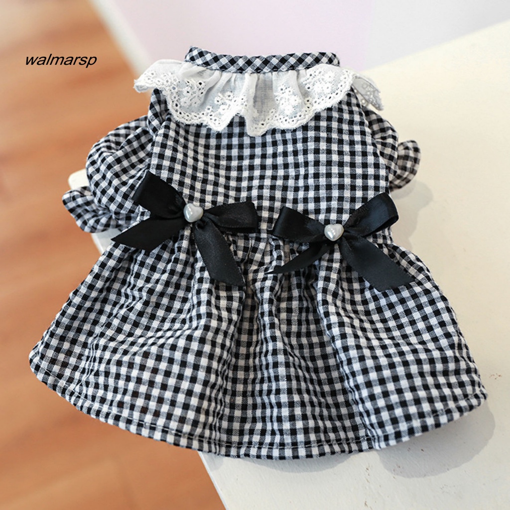 Đầm Mềm Mại Họa Tiết Sọc Caro Trắng Đen Đính Nơ Cài Nút Cho Thú Cưng