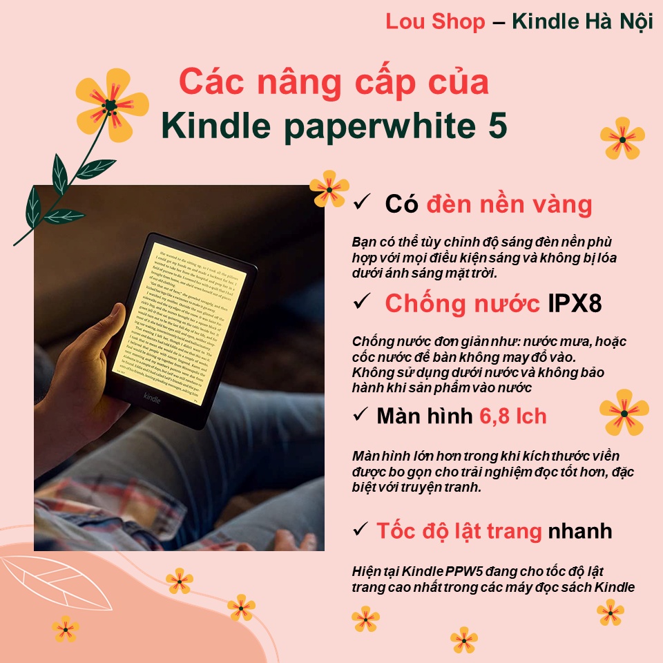 Máy đọc sách Kindle Paperwhite 5 (11th) Kindle PPW5, màn hình eink, 6,8 inch 300PPI, Darkmode, chống nước