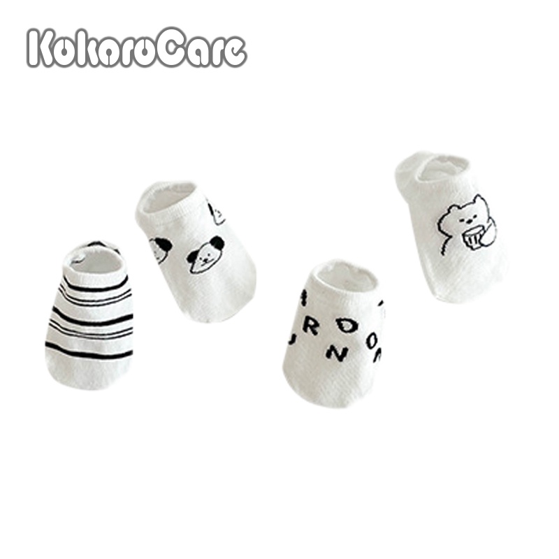 Bộ 4 đôi tất cotton KOKOROCARE MSW-97 mỏng họa tiết hoạt hình dễ thương chống trượt cho bé 1-8 tuổi