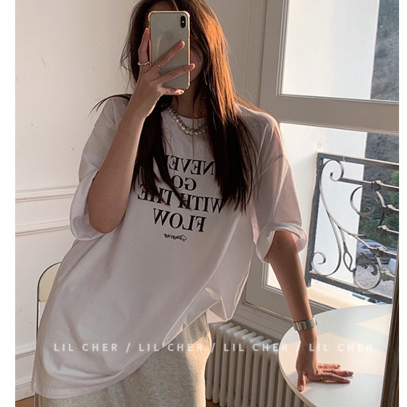 Áo Thun Nữ Ngắn Tay Dáng Rộng In Chữ Phong Cách Hàn Quốc