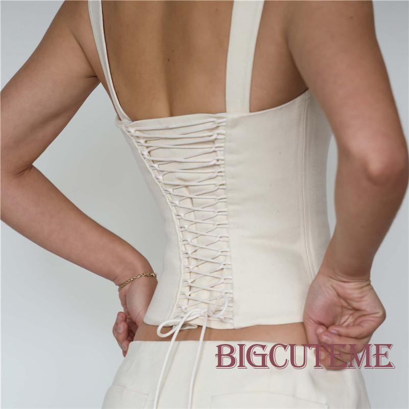 Áo Hai Dây Mùa Hè Màu Sắc Trơn Cổ Chữ V Cho Nữ