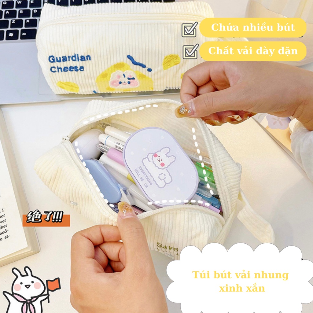 Túi bút hộp bút vải nhung chủ đề trái đất, phô mai, hoa cỏ... purpleheart