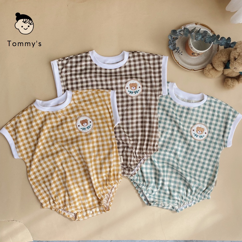 Body ngắn tay cho bé 0-24 tháng hoạ tiết gấu thun cotton xuất Hàn mềm mát