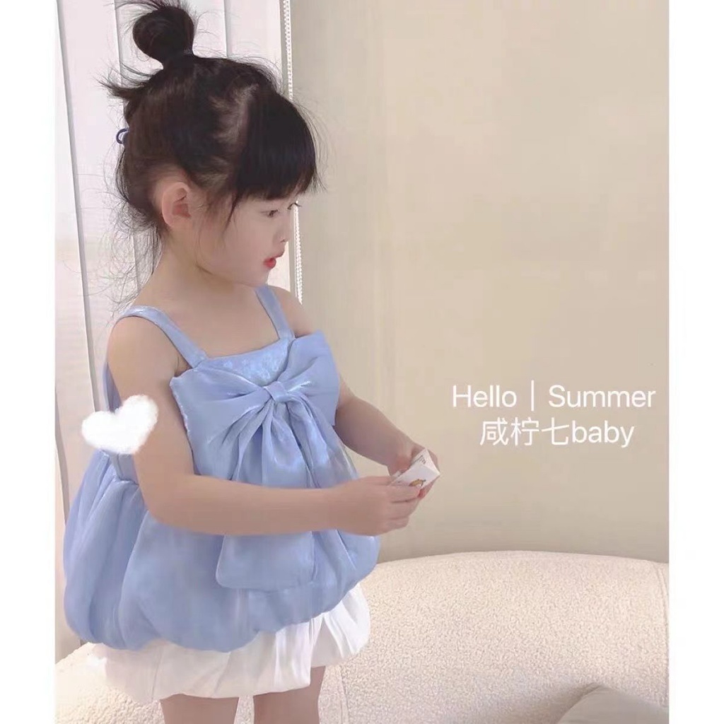 Áo Hai Dây Thắt Nơ Thời Trang Mùa Hè Hàn Quốc 2022 Cho Bé Gái