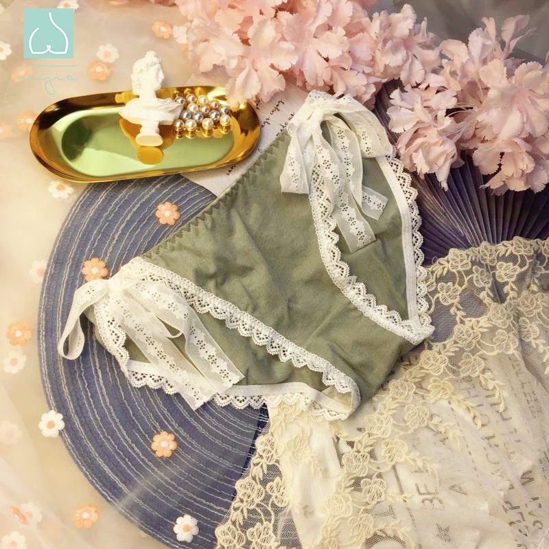Quần Lót Cotton Dài Trung Bình Buộc Dây Dễ Thương Phong Cách Nhật Bản Cho Nữ