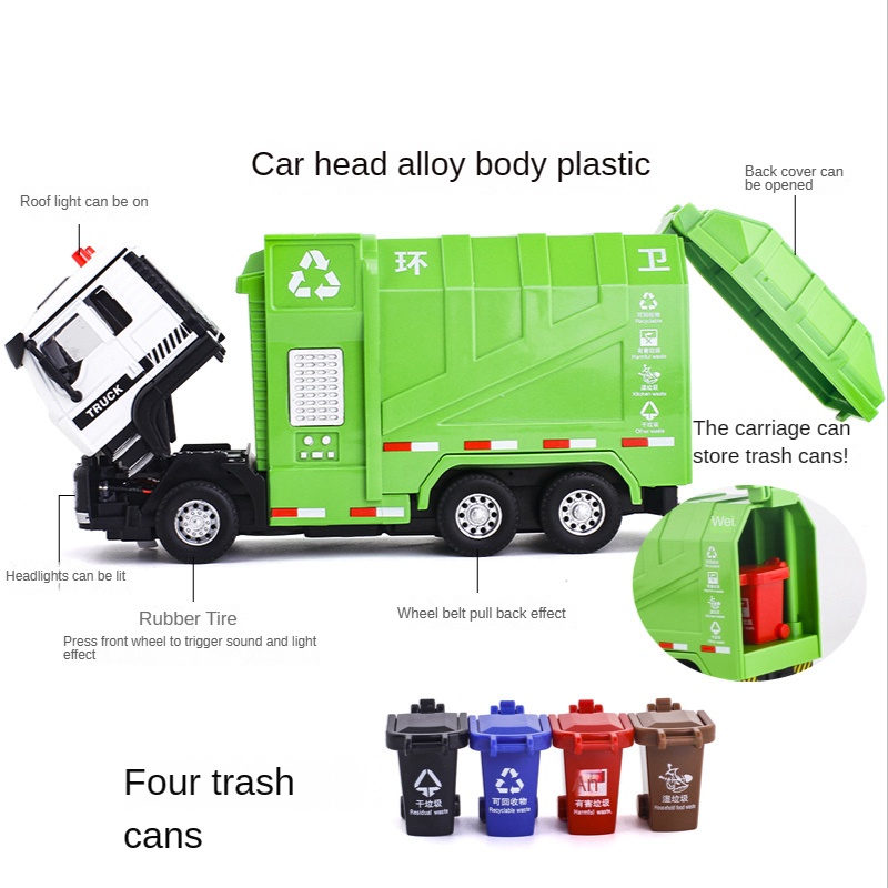 Xe Đồ Chơi Đựng Rác Có Đèn Và Âm Thanh Bằng Hợp Kim Cho Bé