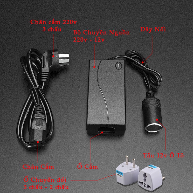 Bộ chuyển đổi nguồn cho tẩu ô tô 220V sang 12V, 110V - 12V Chính Hãng Digitech sử dụng cho máy hút bụi, máy bơm ô tô BCD