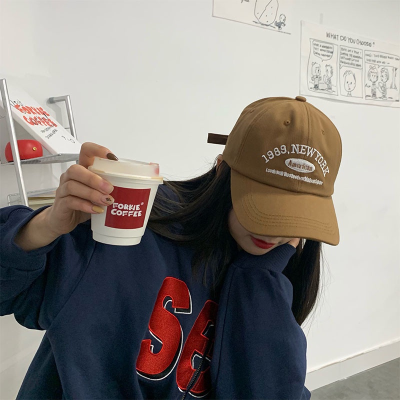 Mũ lưỡi trai thêu chữ 1989 New York  thời trang, phong cách nón kết nữ Hàn Quốc cao cấp