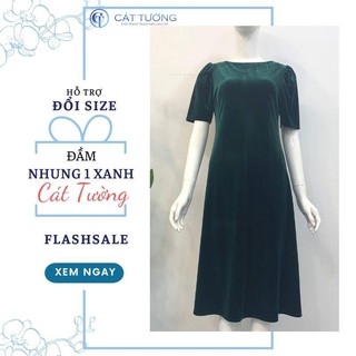 Đầm nhung big size trung niên tặng bà, tặng mẹ màu xanh nhung 1 - Thời trang Cát Tường