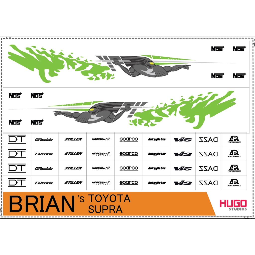 Hugo Studios Decal trượt nước Fast And Furious Toyota Supra Brian tỉ lệ 1/64 chưa phủ clear