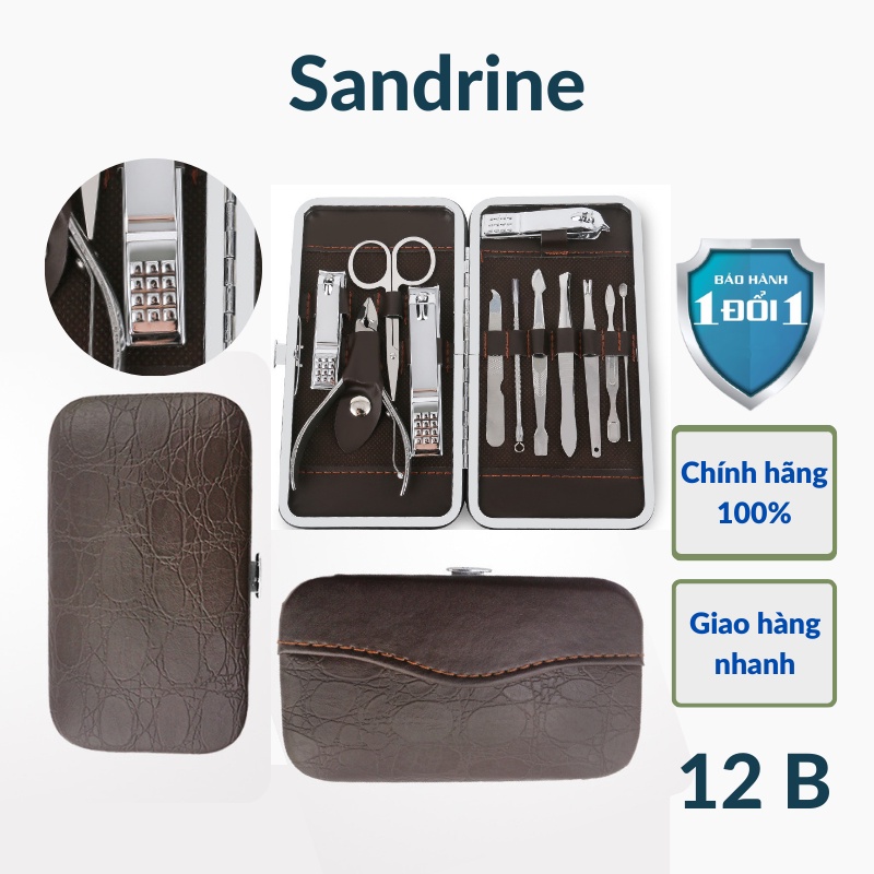 Bộ Dụng Cụ Cắt Bấm Dũa Móng Tay Móng Chân 12 Món Thép Không Gỉ Sandrine BMT2