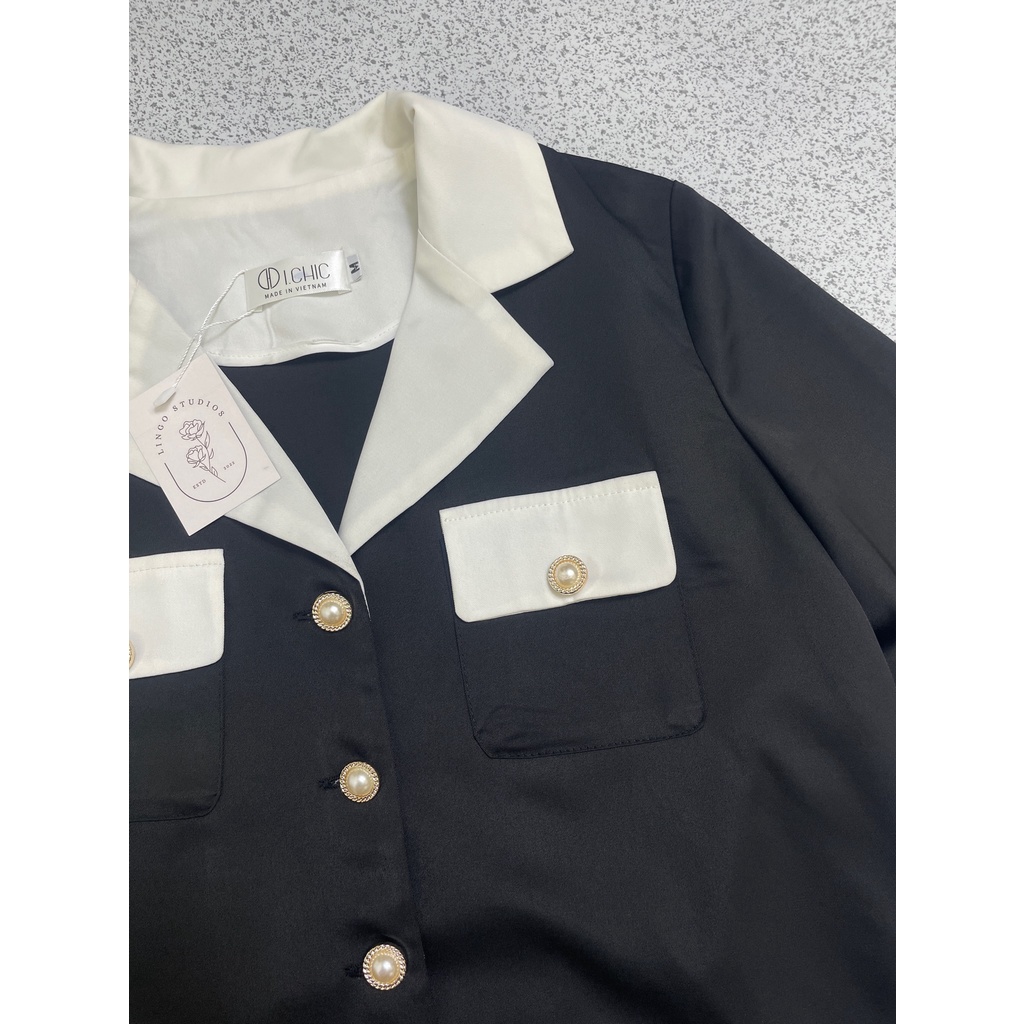 A306 Áo I.CHIC Hàng hiệu chính hãng thời trang nữ màu đen trắng size M Secondhand thanh lý ký gửi