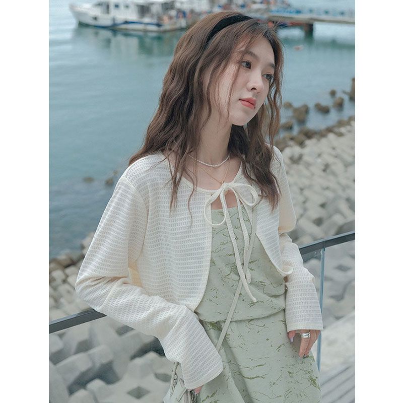 Áo khoác len nữ Cardigan dệt kim Quảng Châu croptop tay dài phong cách Hàn quốc cực xinh dễ phối đồ,khăn choàng mùa hè