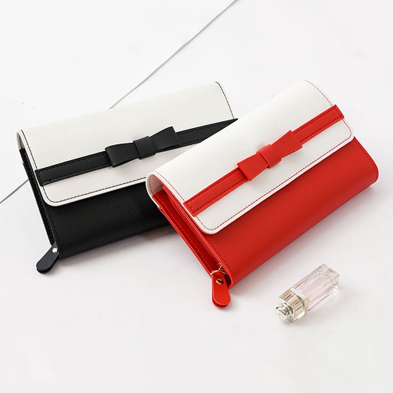 Ví Dài Cầm Tay Có Khóa Kéo Và Nhiều Ngăn Đựng Thẻ Sức Chứa Lớn Họa Tiết Nơ Trái Tim Nữ Tính Mới Cho Nữ