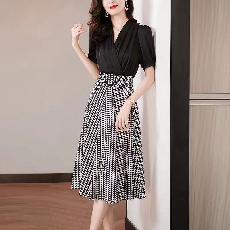 Đầm Chữ A Ngắn Tay Eo Cao Thanh Lịch Thời Trang Mùa Hè Dành Cho Nữ
