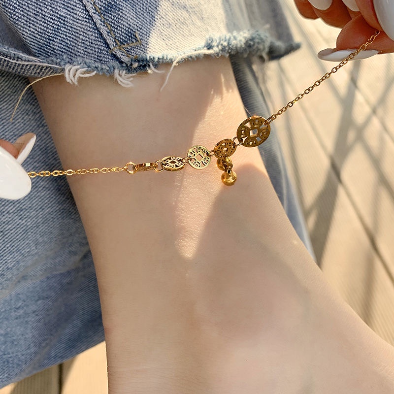 Lắc Chân Thép Titan Mạ Vàng 18K Mặt Trời B3020