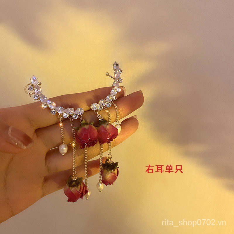 Bông Tai Mạ Bạc 925 Dáng Dài Đính Đá Phong Cách Hàn Quốc Thời Trang