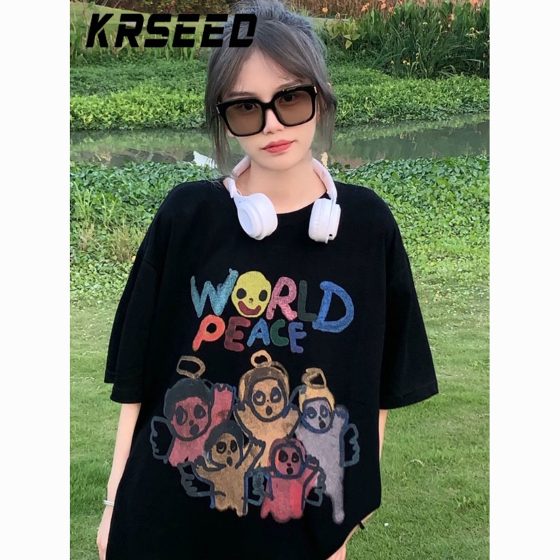 COZOK Áo Thun Tay Ngắn Dáng Rộng In Họa Tiết Graffiti Thời Trang