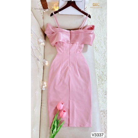 V3337 váy body trễ vai màu hồng