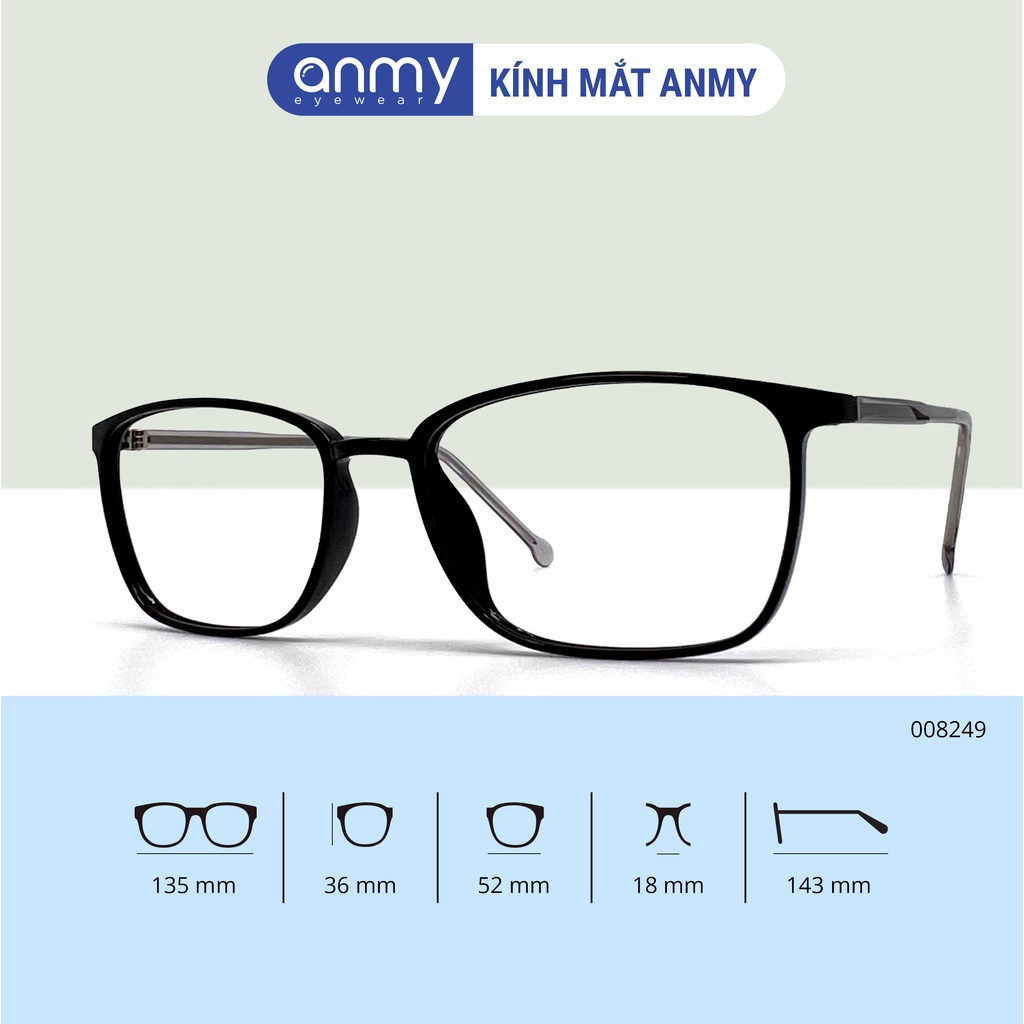 Gọng kính cận nam nữ Anmy mắt kính vuông thời trang chất liệu nhựa TR90 cốt kim loại chắc chắn 8249